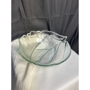 Recycled Textured Glass Leaf Shaped Bowl 8 In